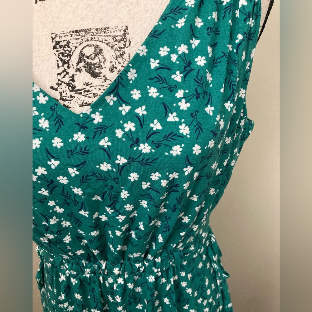 NWT Cynthia Rowley green floral sleeveless V-neck mini dress, size medium - Picture 4 of 11